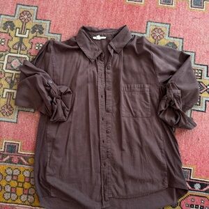 Women’s Splendid Brown Long Sleeve Cotton Shirt w/ Jersey Side Panels Sz M